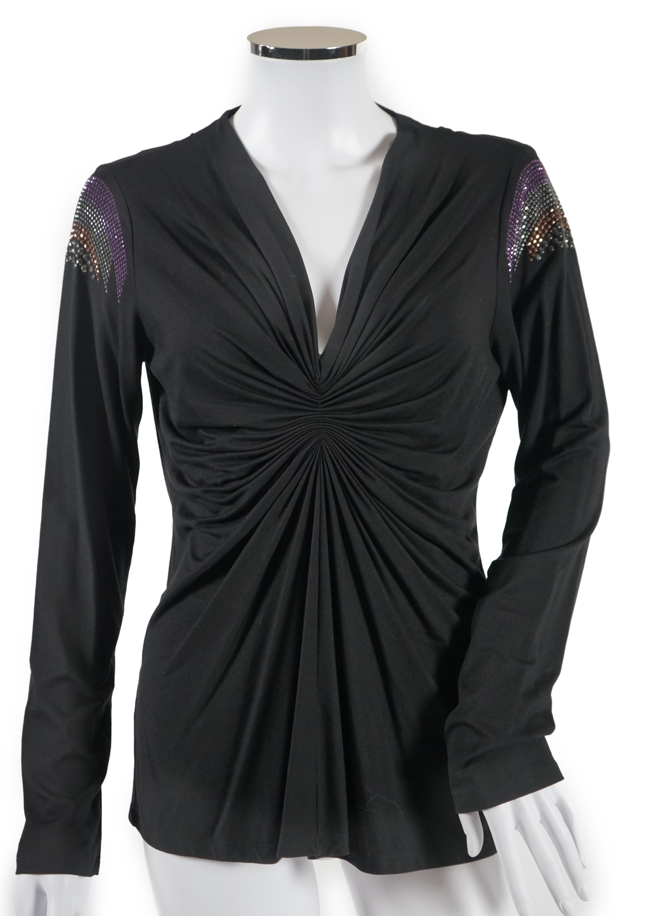 A selection of lady's evening tops and jackets, all black with sequin embellishments, six pieces in total. Proceeds to Happy Paws Puppy Rescue